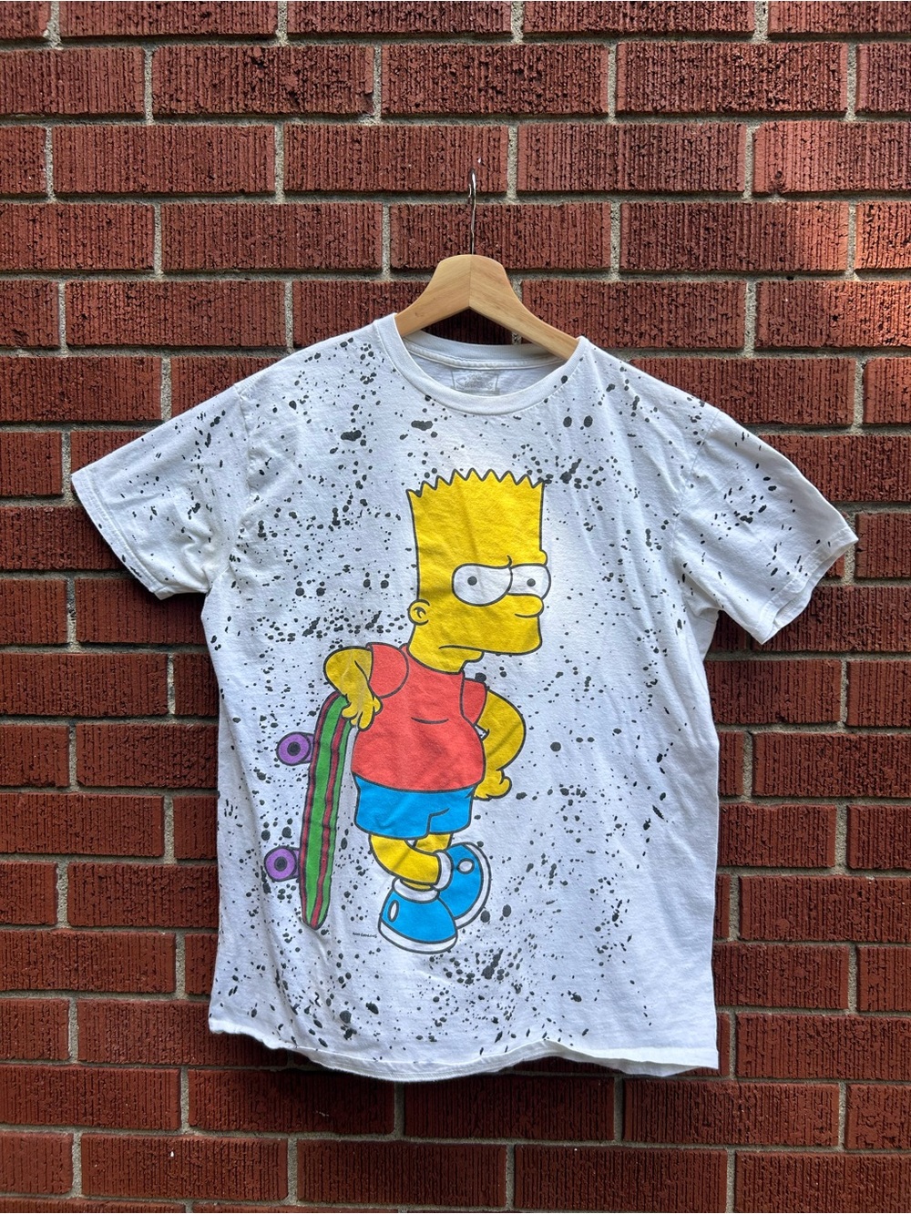 The Simpsons Bart Simpson Skateboard Splatter Graphic T-Shirt Grey Size L